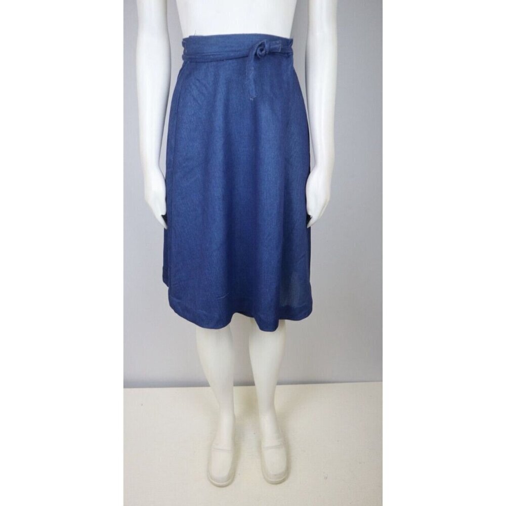 VINTAGE WOMEN'S BLUE KNEE LENGTH WRAP SKIRT - SIZE 9/10